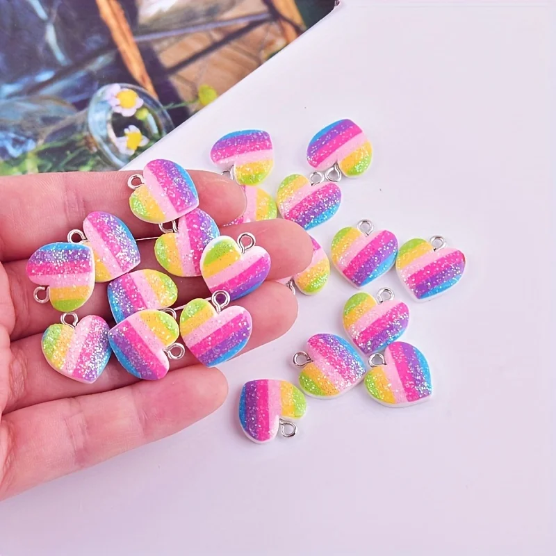 Resin Art Box - 10Pcs Colorful Heart Resin Charms Cute