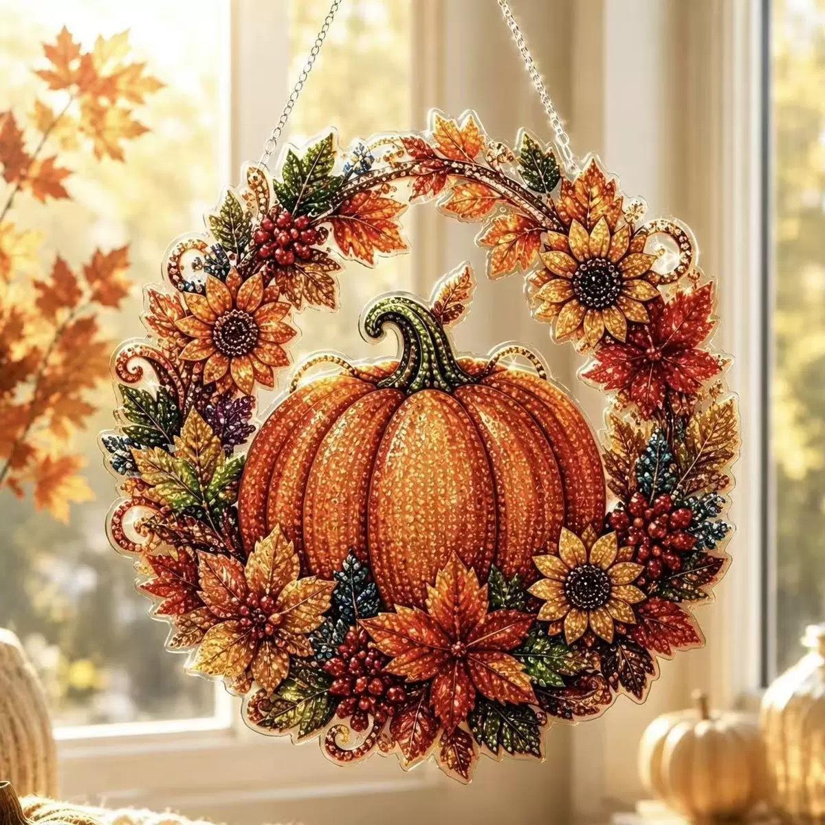 Resin Art Flowers - Halloween Pumpkins Diamond Art Hanging Ornament