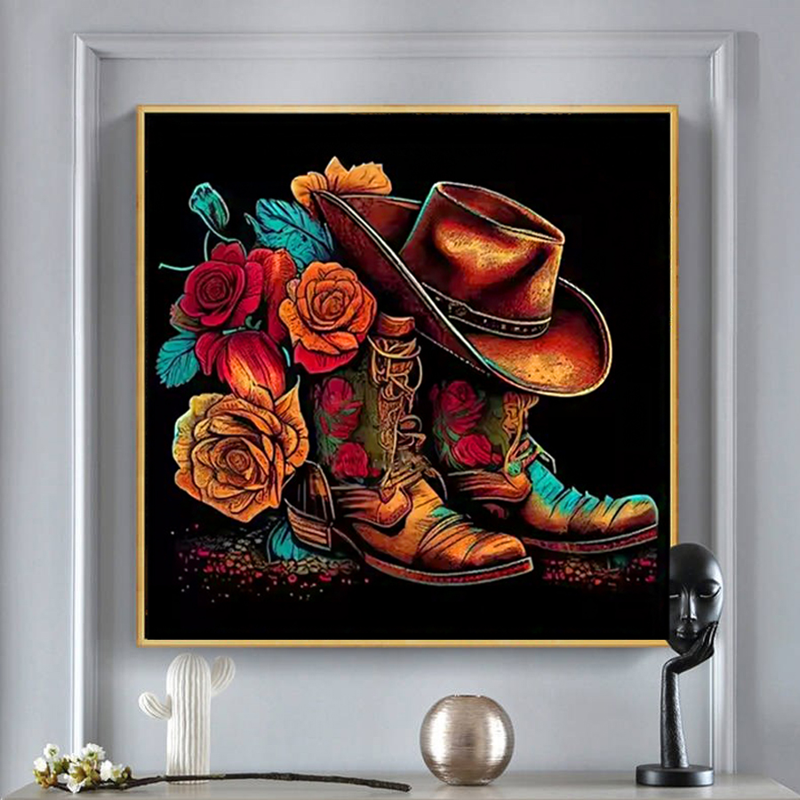 Resin Art Rose - Cowboy Hat Boots Diamond Painting Kits