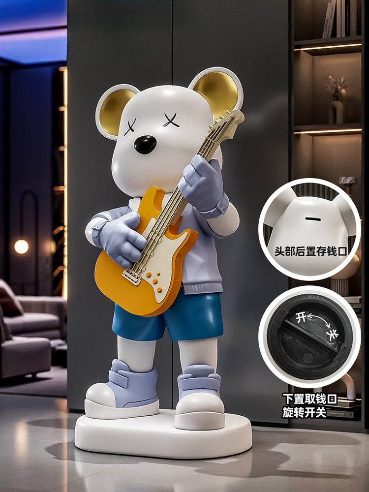 Resin Art In Floor - Guitar Love Bear Statue Piggy Bank