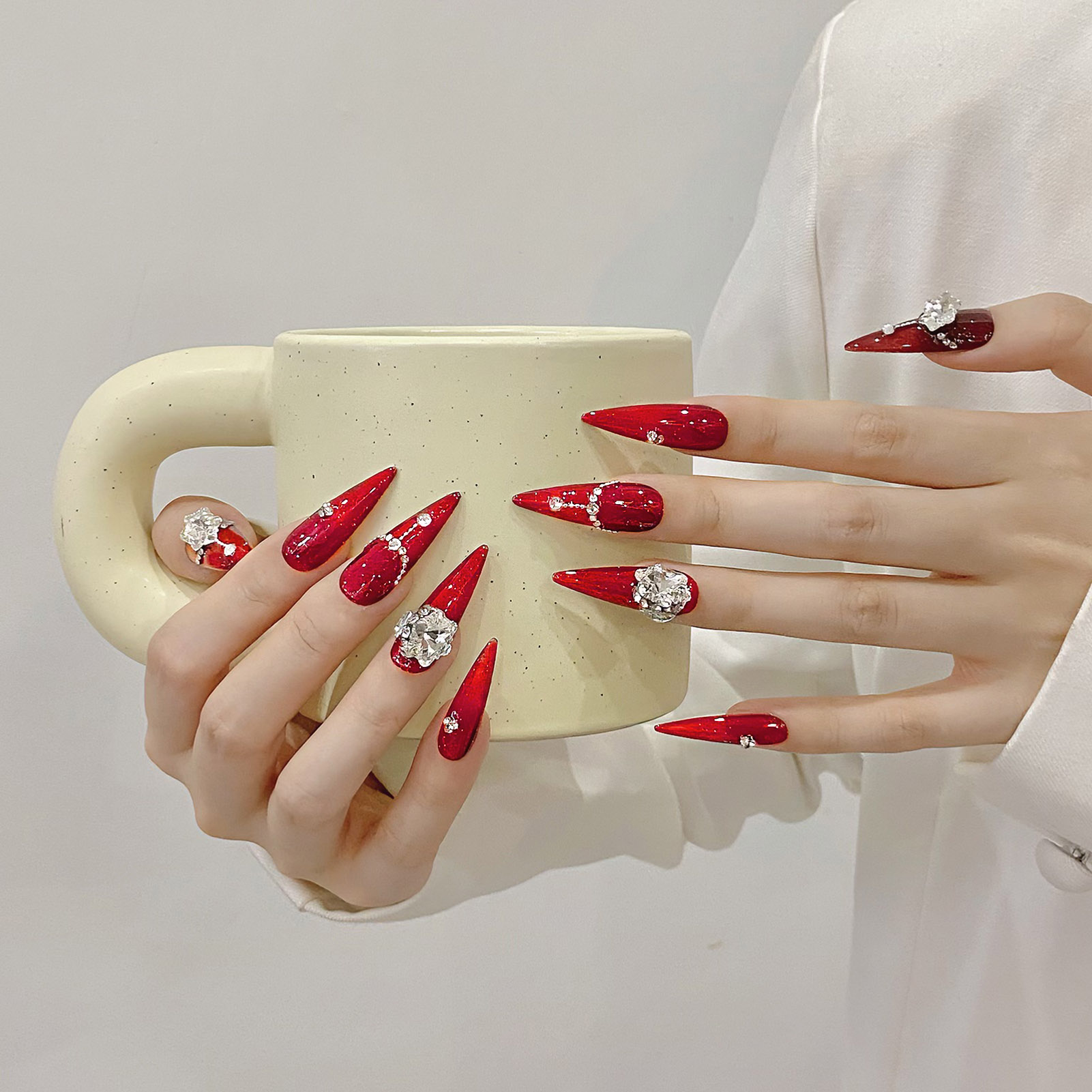 10pcs Handmade Red False Nails - Resin Art Flowers review and price