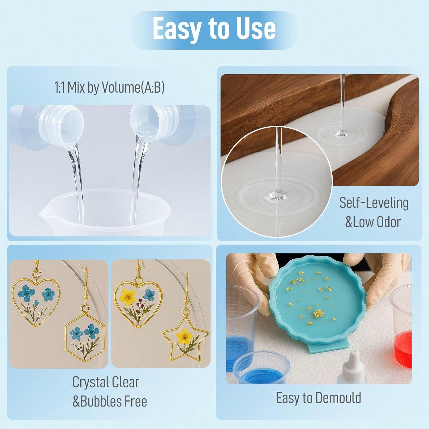 Crystal Clear Epoxy Resin 1:1  - Resin Art Kit With Molds review and price