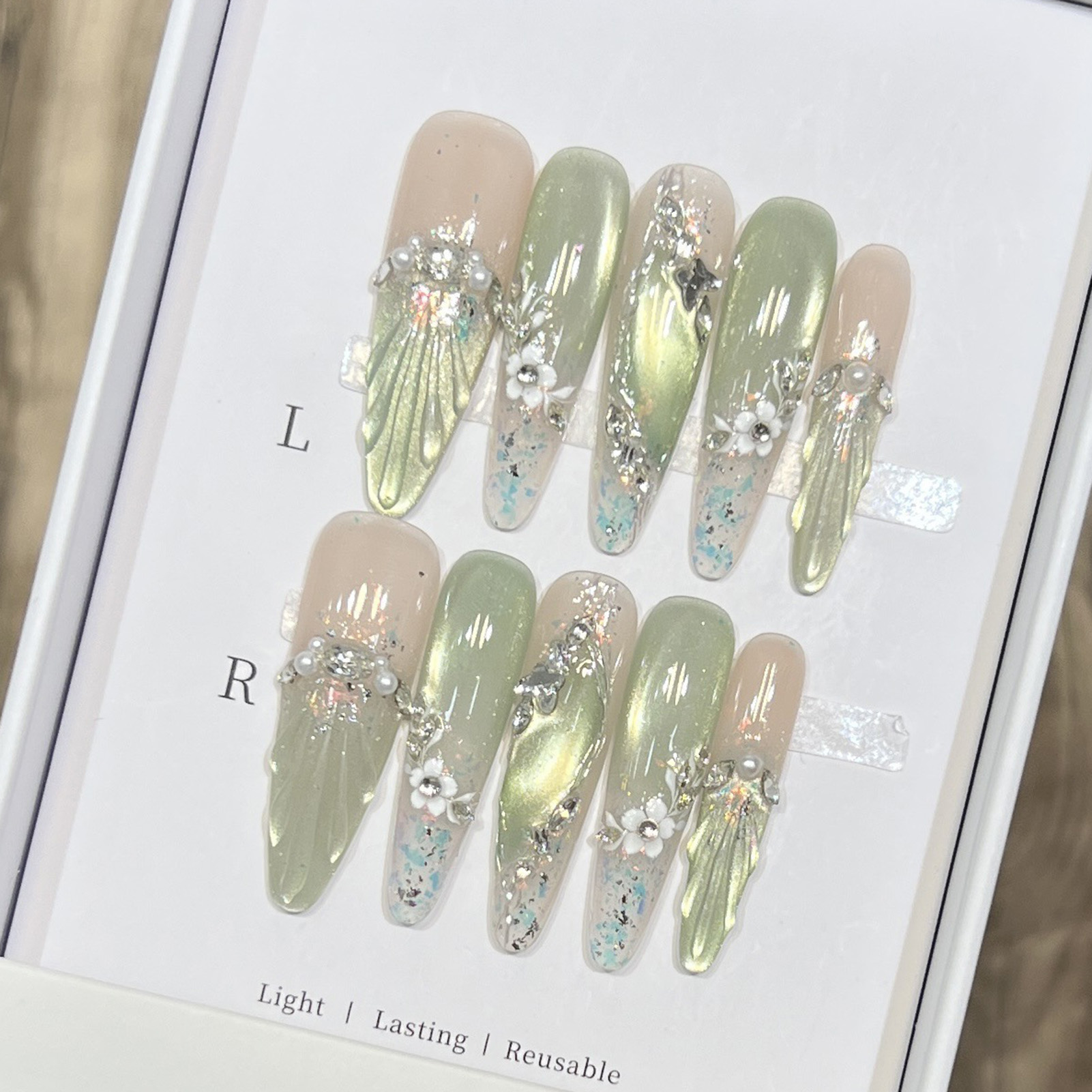 10pcs Long Almond Fake Nails T - Resin Art Flowers review and price